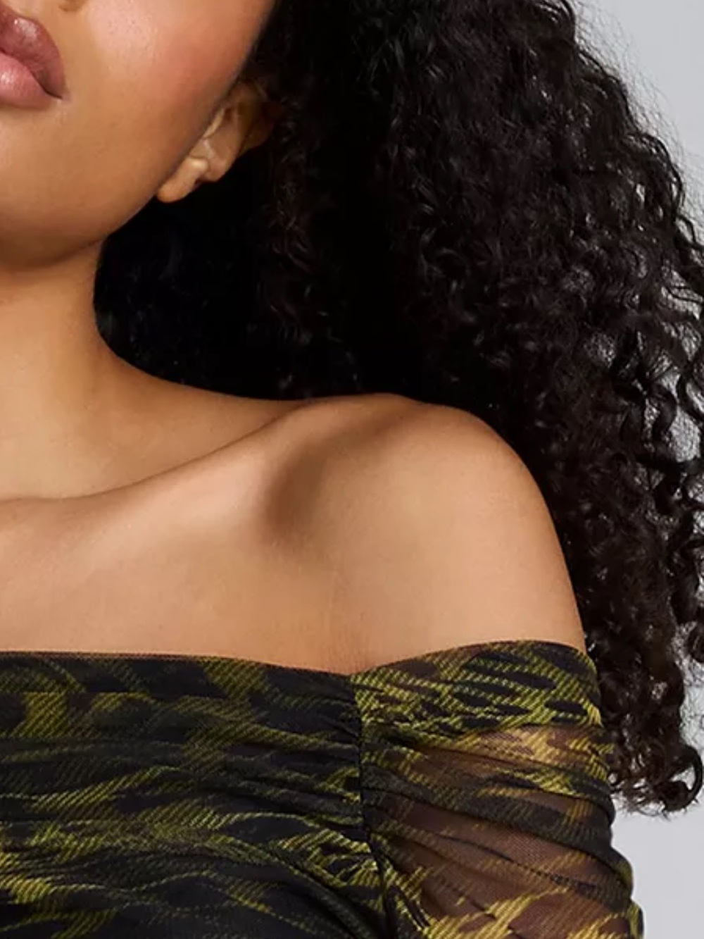 Kenneth Cole Olive & Black Off-Shoulder animal print dress